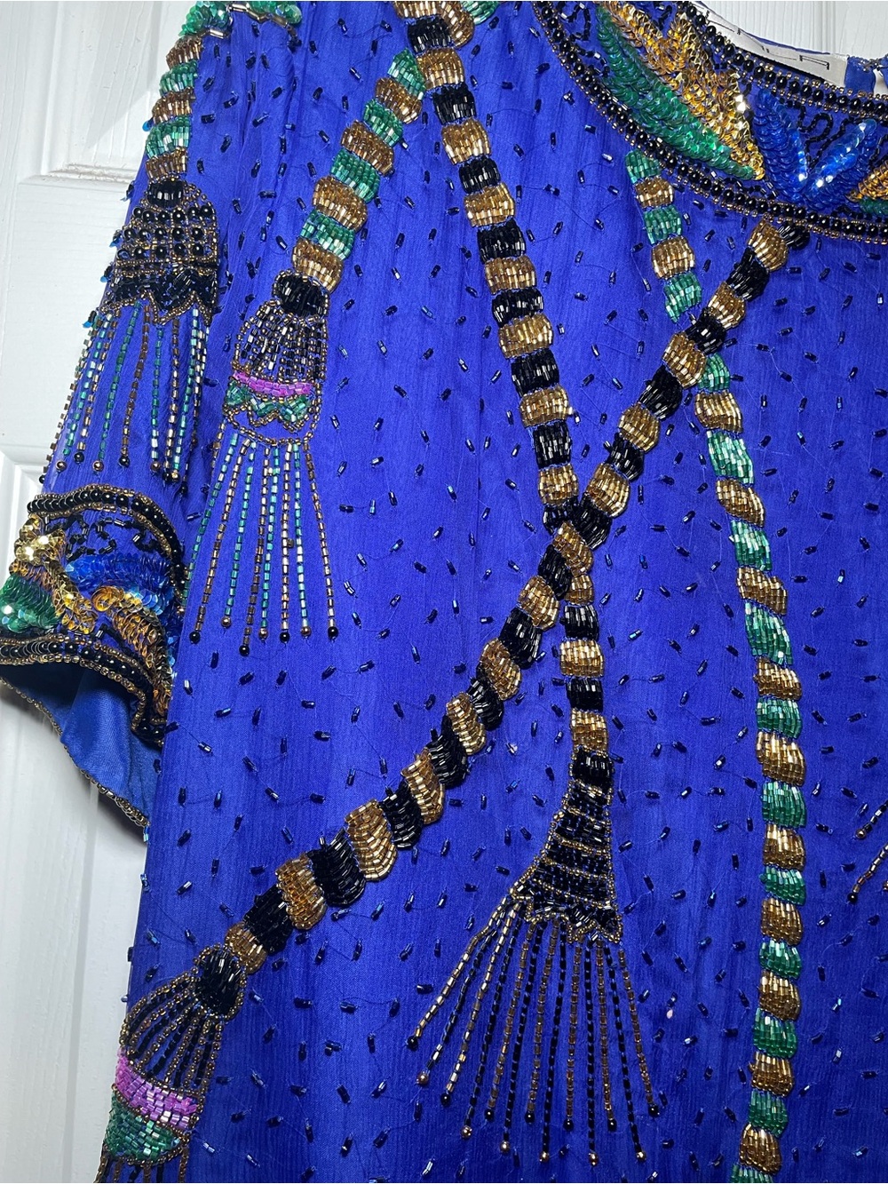 Scala Beaded Cobalt Blue Embellished Short Sleeve Top - Picture 3 of 4